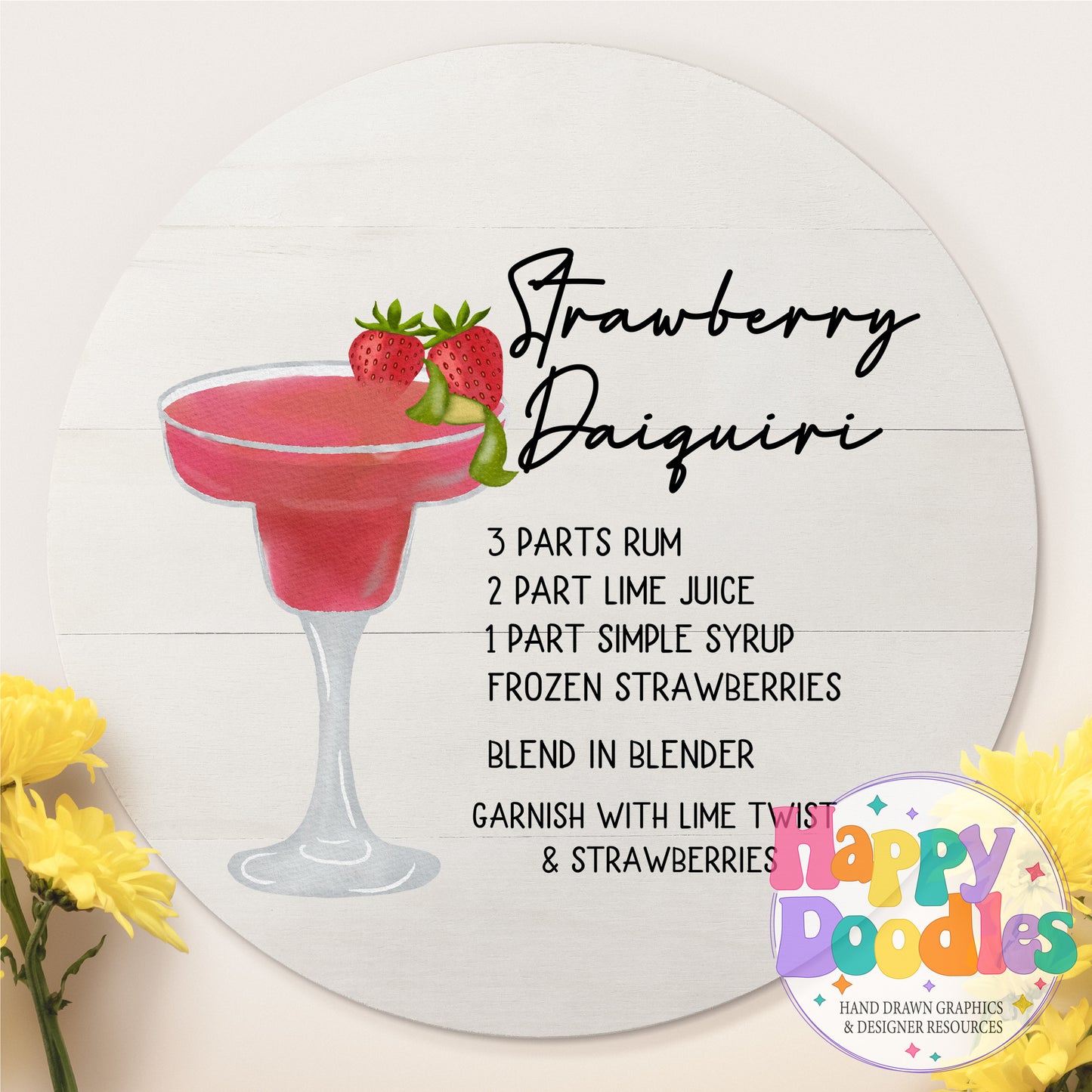 Strawberry Daiquiri Kitchen Bar Printable PNG - Happy Doodles Designs