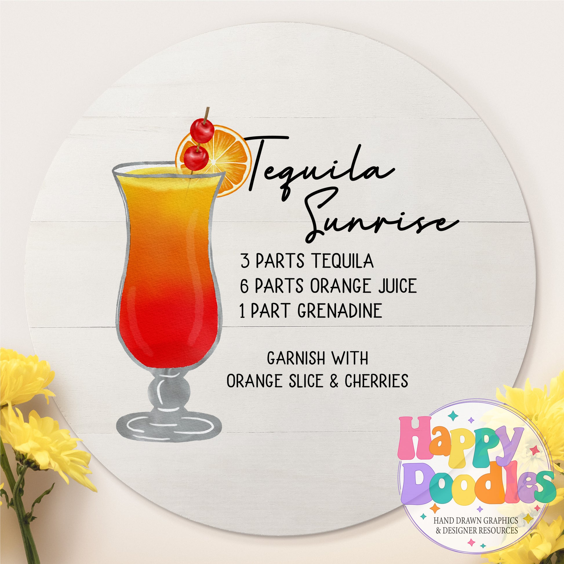 Tequila Sunrise Bar Cart Printable PNG - Happy Doodles Designs
