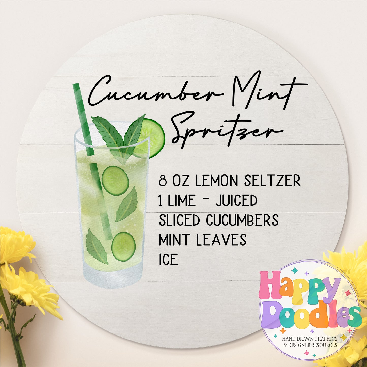 Cucumber Mint Spritzer Recipe Drink Recipe Printable PNG - Happy Doodles Designs