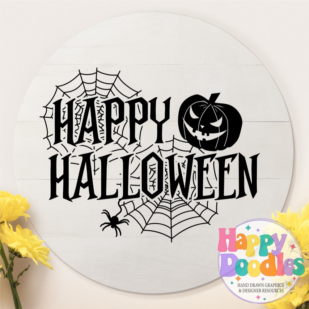 Halloween Sign Happy Halloween Pumpkin Spider SVG | Festive Door Sign SVG for Crafts