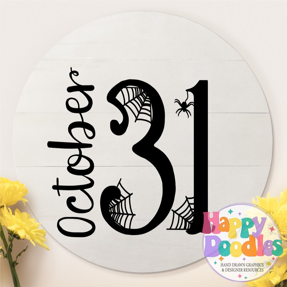 Halloween Sign October 31 Spider Web SVG | Whimsical Porch/Wall Sign Design