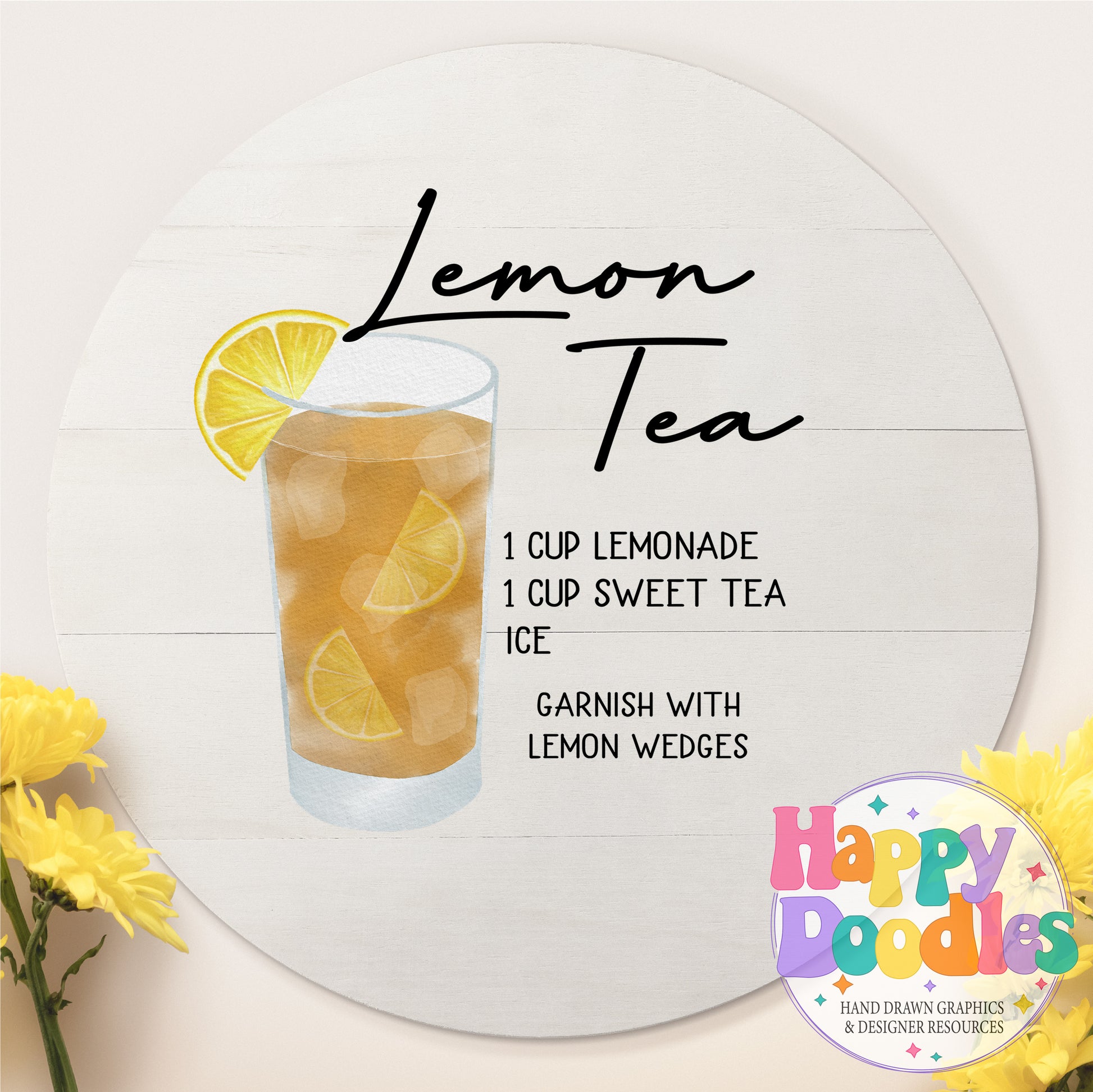 Lemon Tea Recipe Kitchen Bar Printable PNG - Happy Doodles Designs