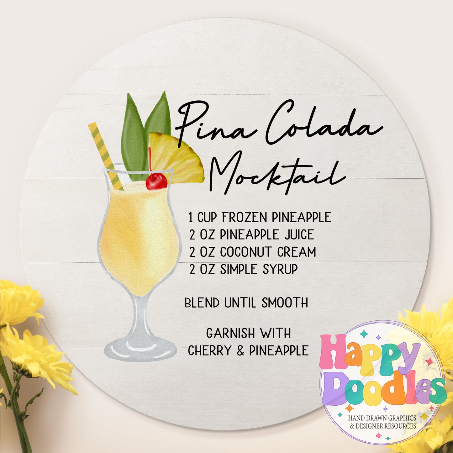Pina Colada Mocktail Recipe Drink Recipe Printable PNG - Happy Doodles Designs