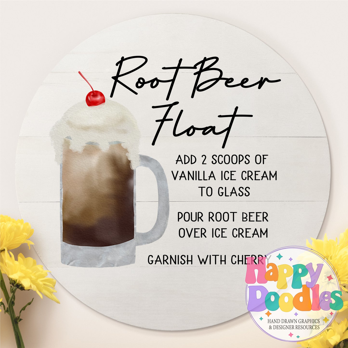 Root Bear Float Recipe Bar Cart Printable PNG - Happy Doodles Designs