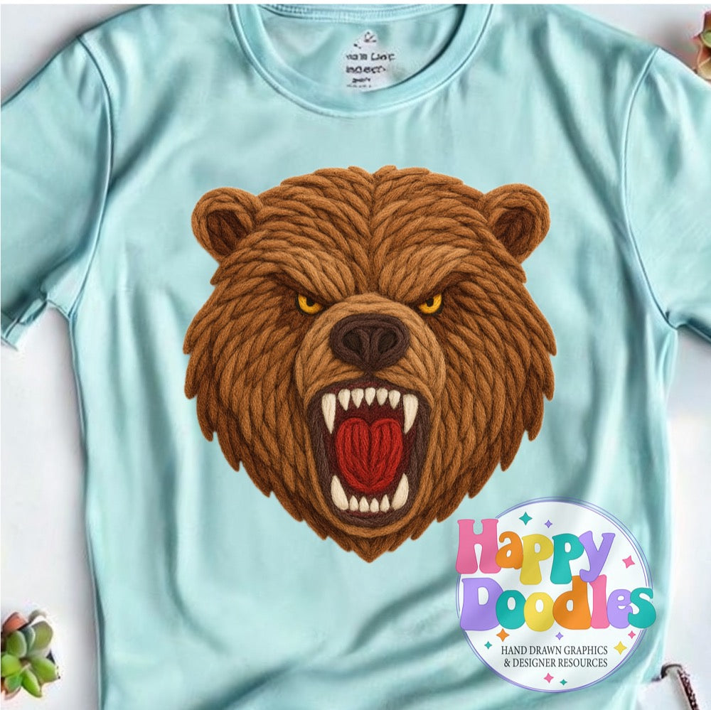 Bear Yarn Mascot Printable PNG Illustration - Happy Doodles Designs