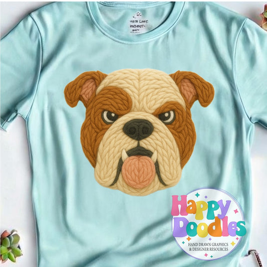 Bulldog Yarn Mascot High Resolution PNG Clip Art - Happy Doodles Designs
