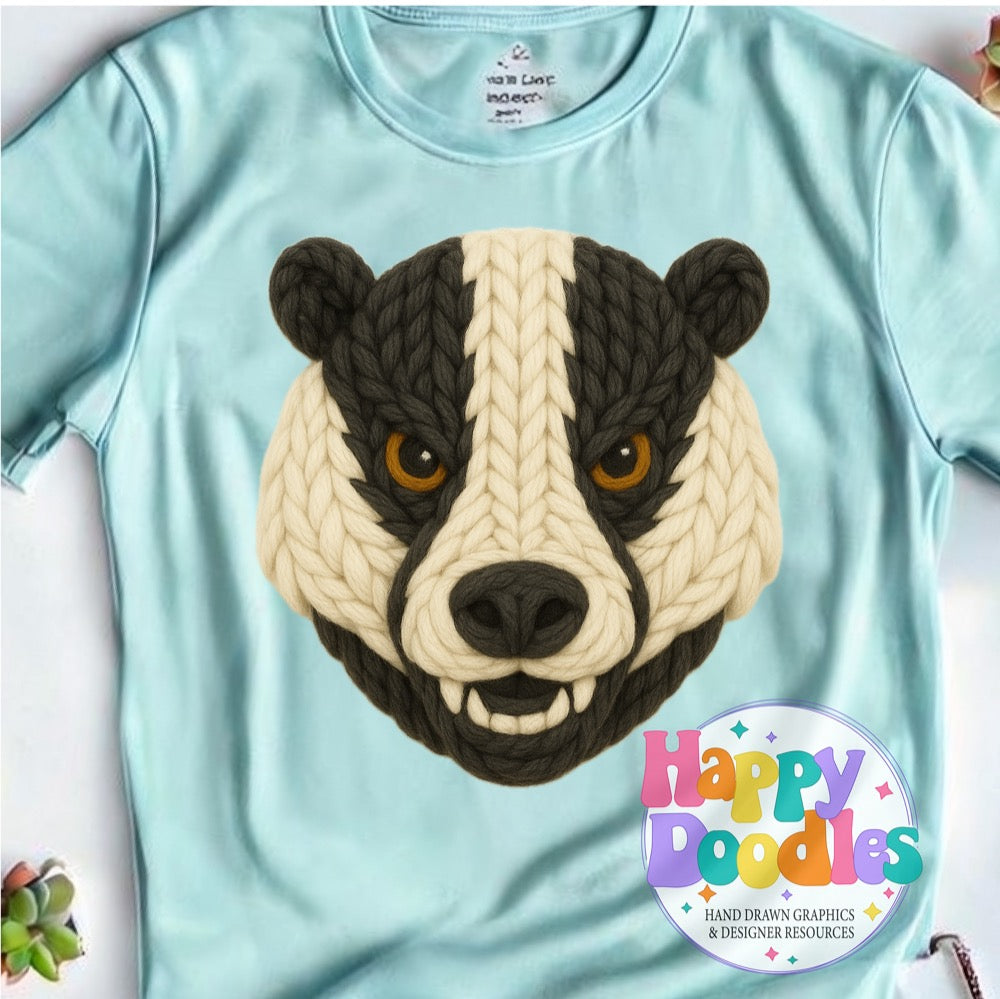 Badger Yarn Mascot Printable PNG Clipart - Happy Doodles Designs