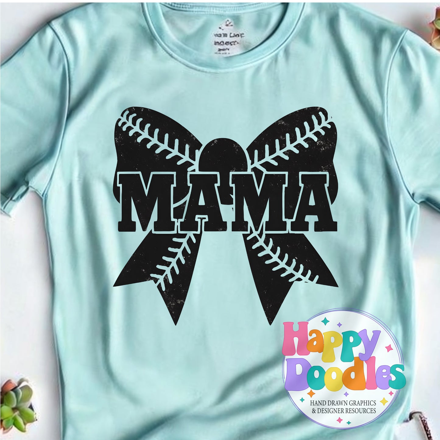 Baseball Mama Bow DIY Printable T-Shirt Design - Happy Doodles Designs