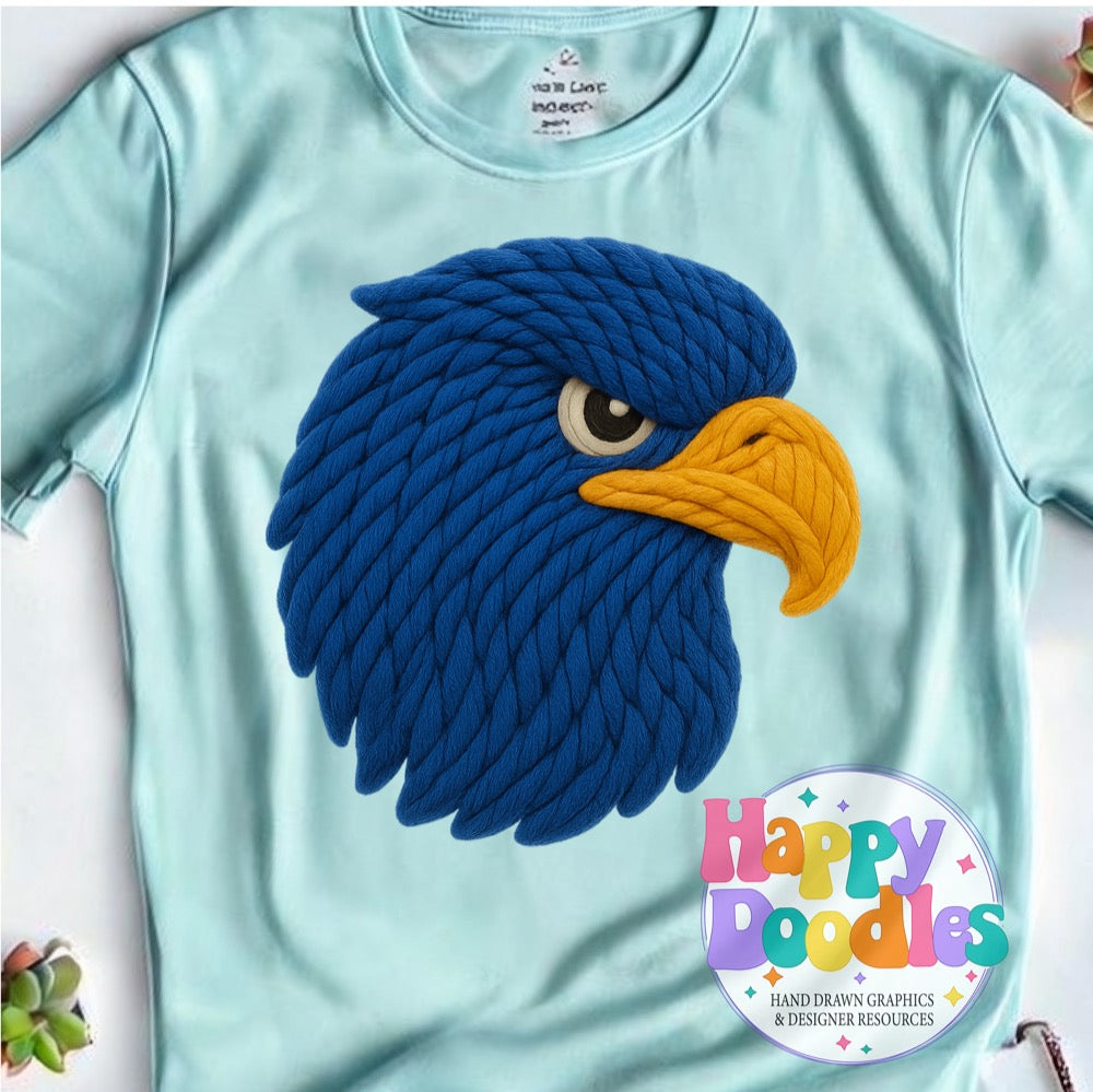 Blue Hawk Yarn Mascot Printable Mascot PNG - Happy Doodles Designs