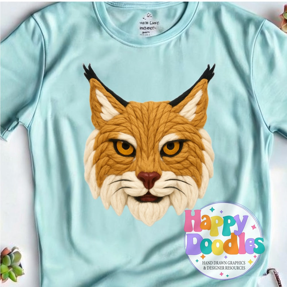 Bobcat Yarn Mascot Printable PNG Clipart - Happy Doodles Designs