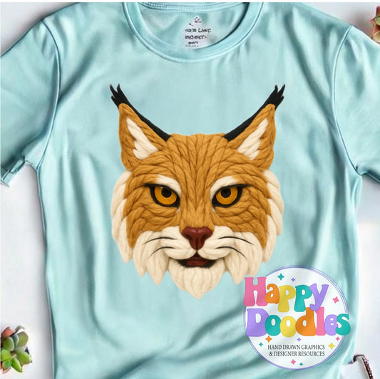 Bobcat Yarn Mascot Printable PNG Clipart - Happy Doodles Designs