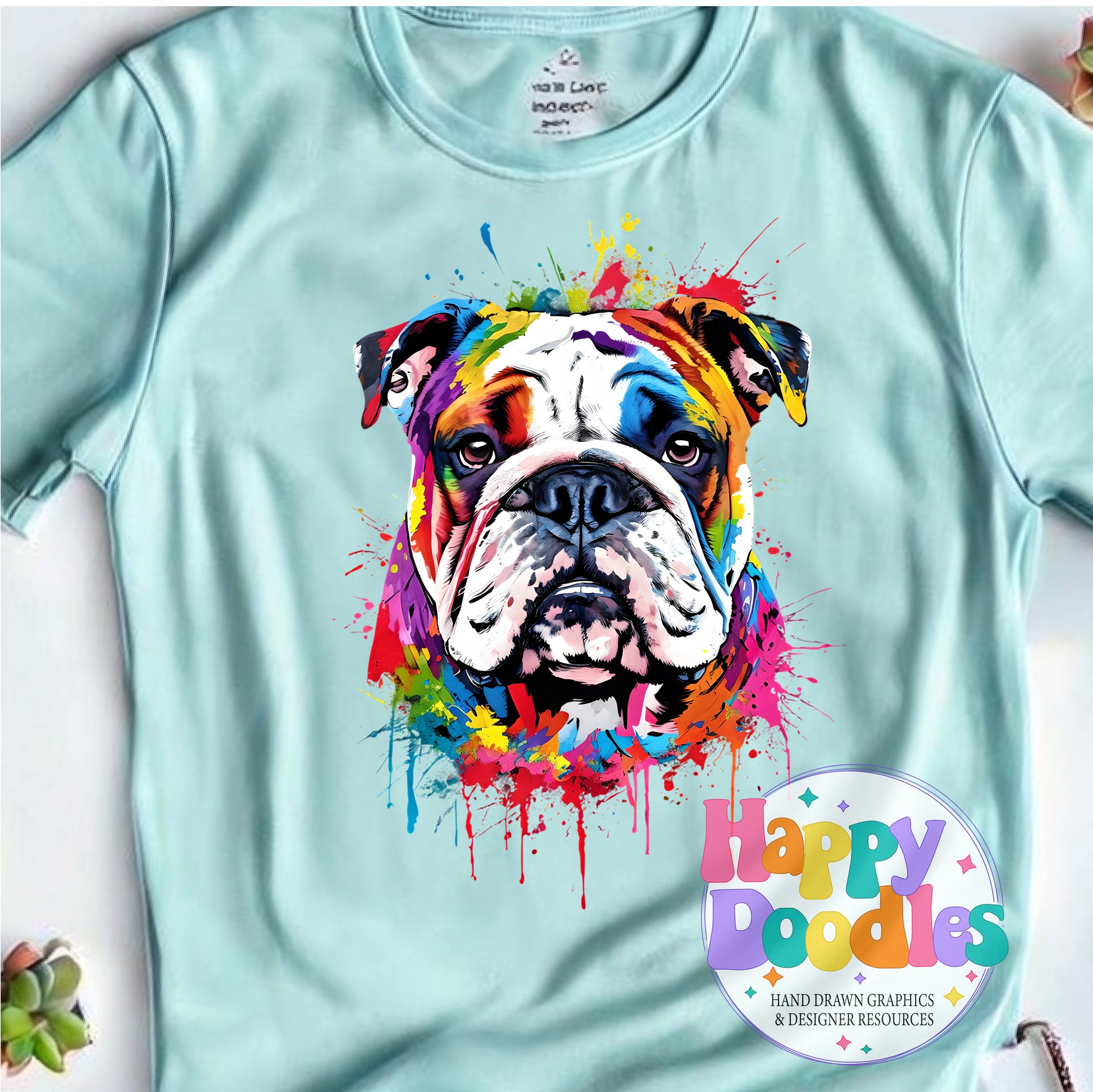 Bulldog Paint Splash T-Shirt Printable PNG Download - Happy Doodles Designs