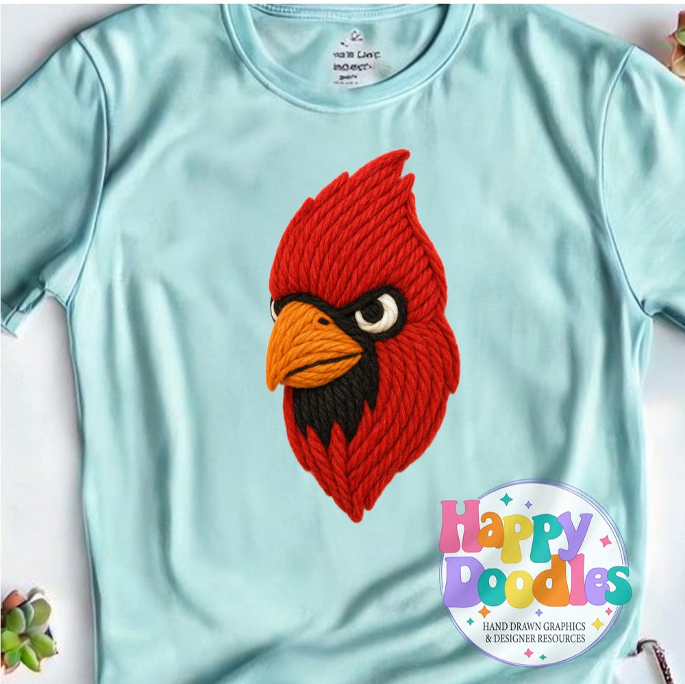 Cardinal Yarn Mascot Printable PNG Download - Happy Doodles Designs