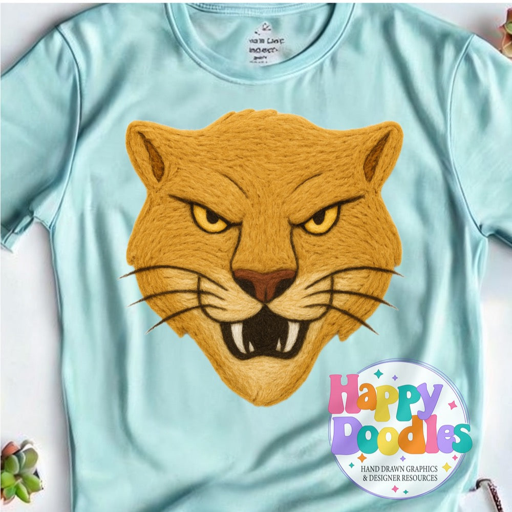 Cougar Yarn Mascot Printable Mascot PNG - Happy Doodles Designs