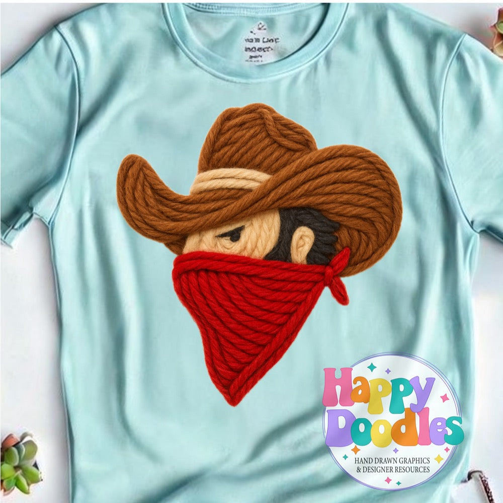 Cowboy Outlaws Yarn Mascot Printable PNG Clipart - Happy Doodles Designs