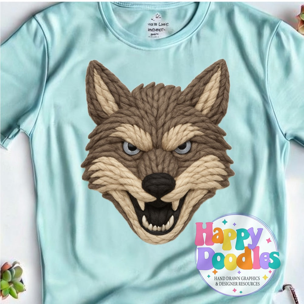 Coyote Yarn Mascot Printable PNG Illustration - Happy Doodles Designs