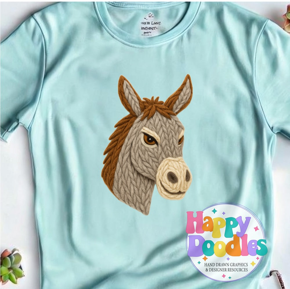 Donkey Yarn Mascot High Resolution PNG Clip Art - Happy Doodles Designs