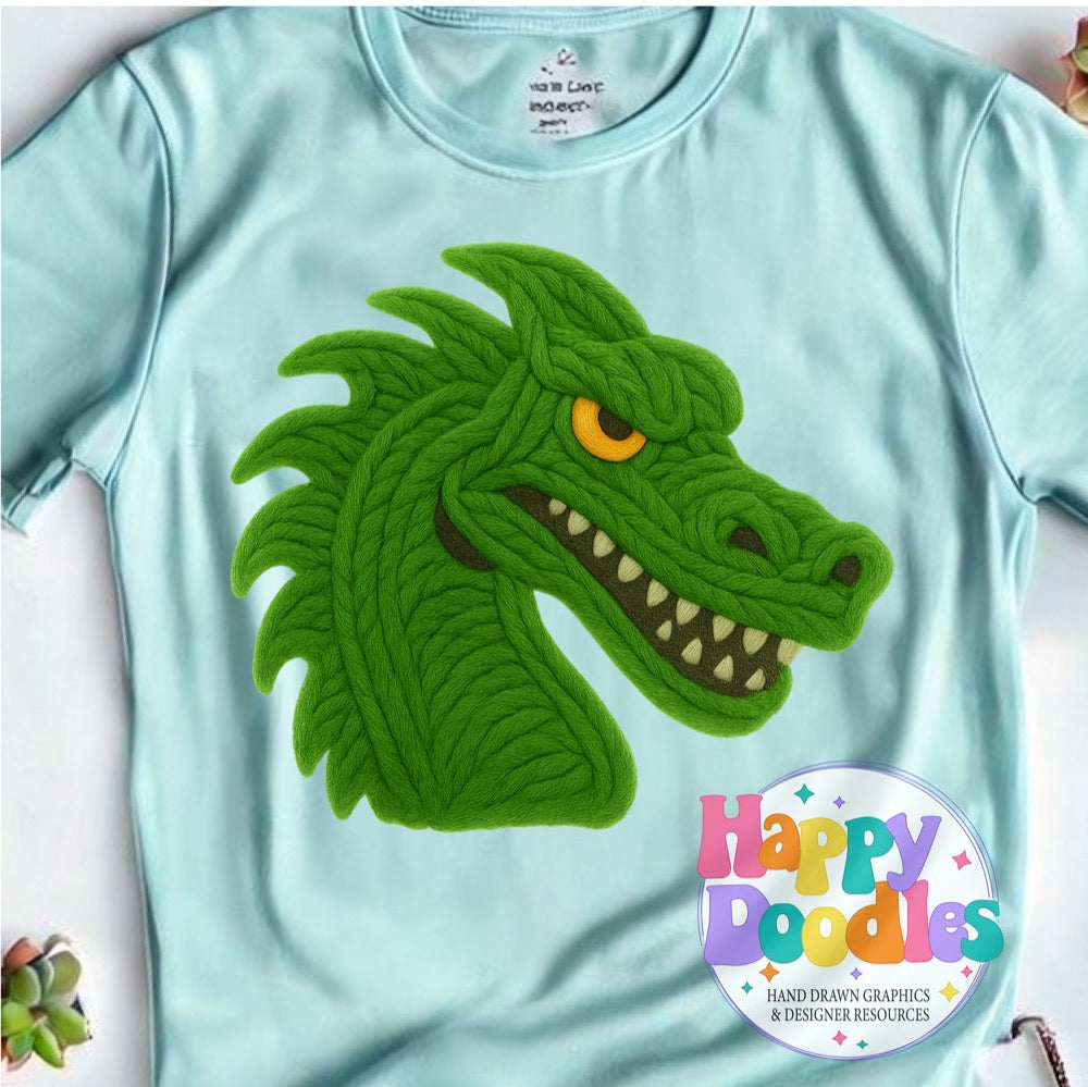 Dragon Green Yarn Mascot Printable PNG Download - Happy Doodles Designs
