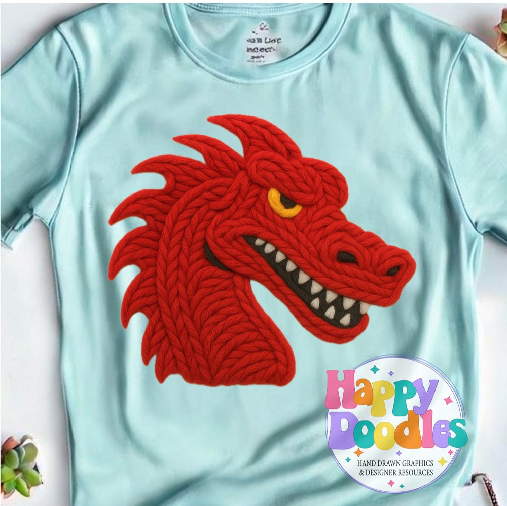 Dragon Red Yarn Mascot Printable Mascot PNG - Happy Doodles Designs
