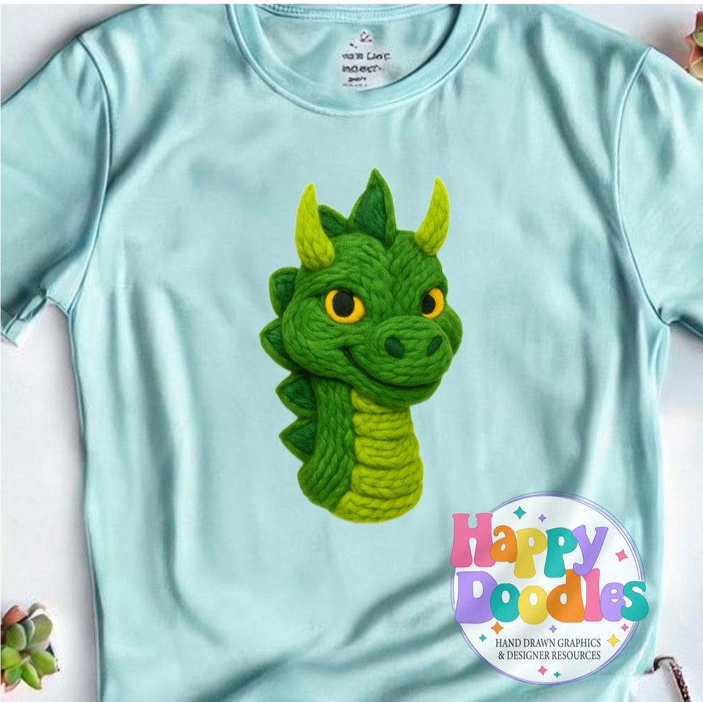 Friendly Dragon Yarn Mascot Printable PNG Illustration - Happy Doodles Designs