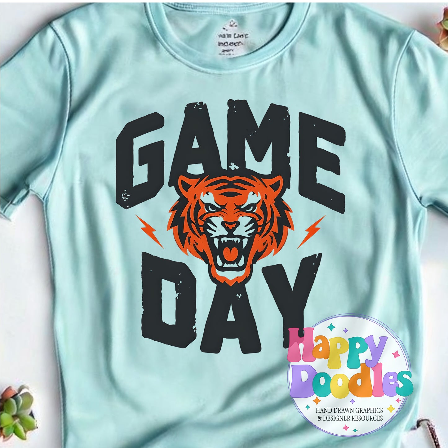 Game Day Tiger Printable PNG T-Shirt Design - Happy Doodles Designs