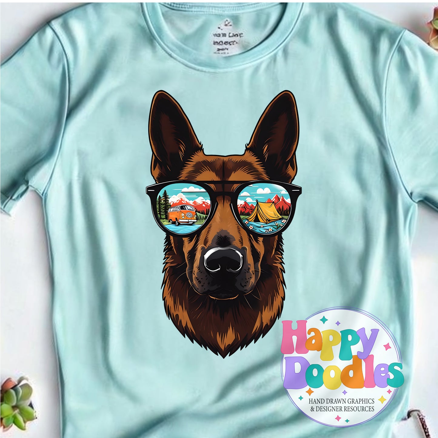 German Shephard Camping Glasses Printable PNG for Sublimation & Crafts - Happy Doodles Designs