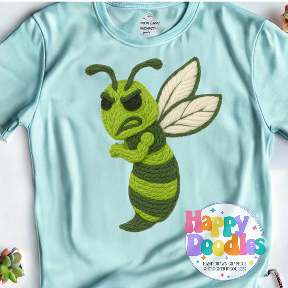 Green Hornet Yarn Mascot High Resolution PNG Clip Art - Happy Doodles Designs