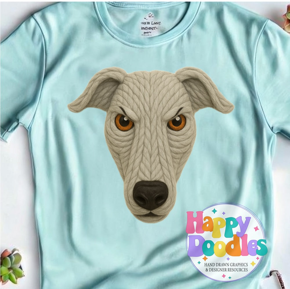 Greyhound Yarn Mascot Printable PNG Clipart - Happy Doodles Designs