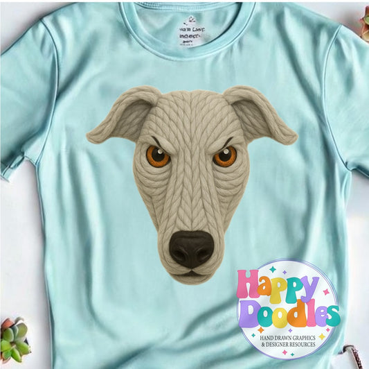 Greyhound Yarn Mascot Printable PNG Clipart - Happy Doodles Designs