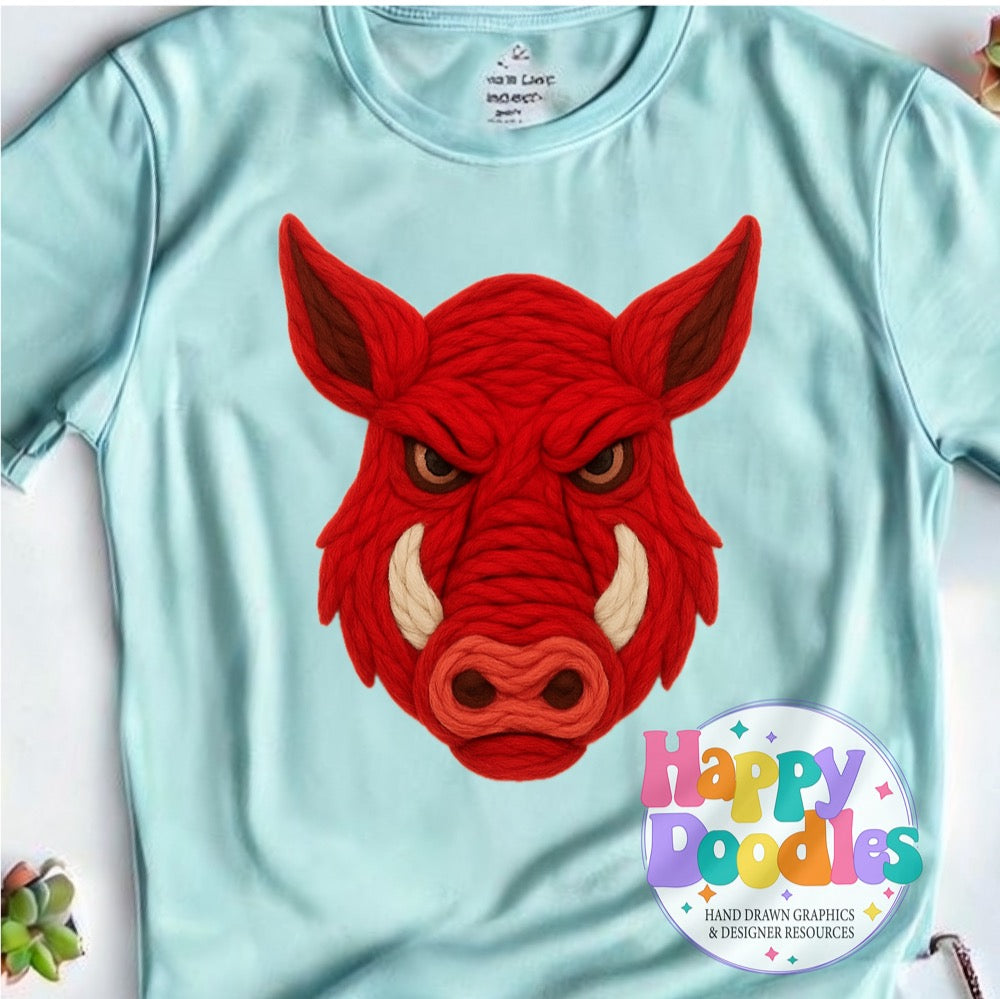 Hog Yarn Mascot Printable PNG Clipart - Happy Doodles Designs