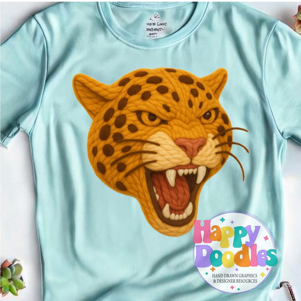 Jaguar Yarn Mascot Printable PNG Clipart - Happy Doodles Designs