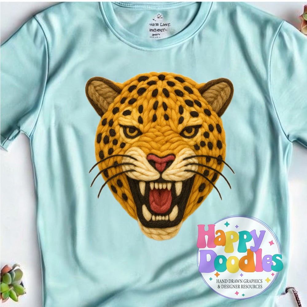 Leopard Yarn Mascot Printable PNG Clipart - Happy Doodles Designs