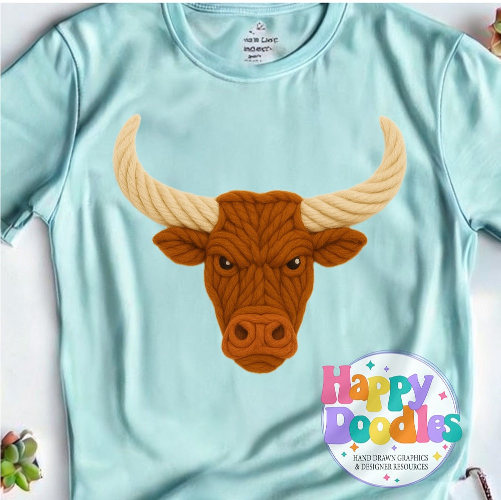 Longhorn Yarn Mascot Printable Mascot PNG - Happy Doodles Designs