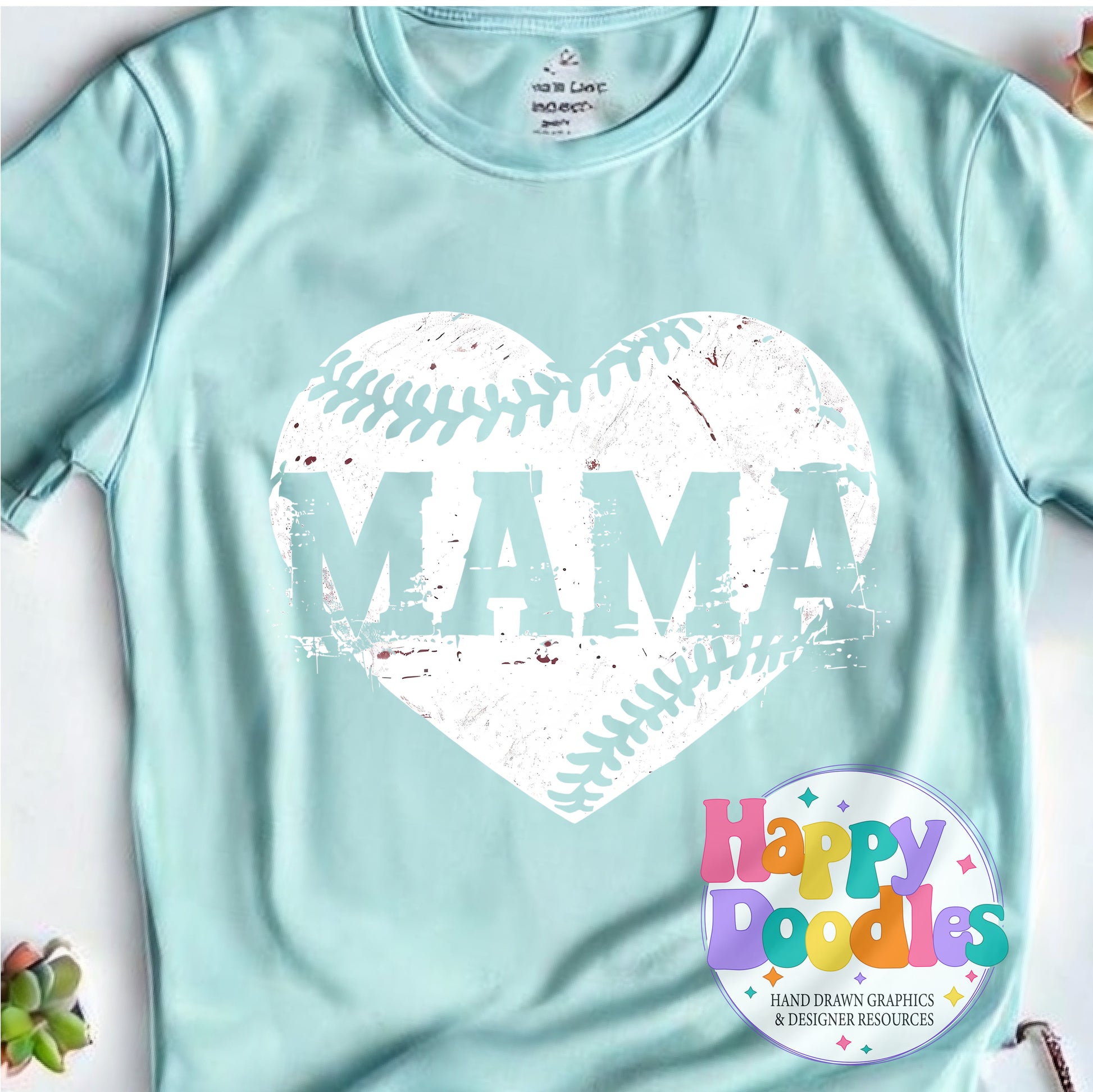 Mama Baseball Heart Distressed Printable PNG T-Shirt Design - Happy Doodles Designs