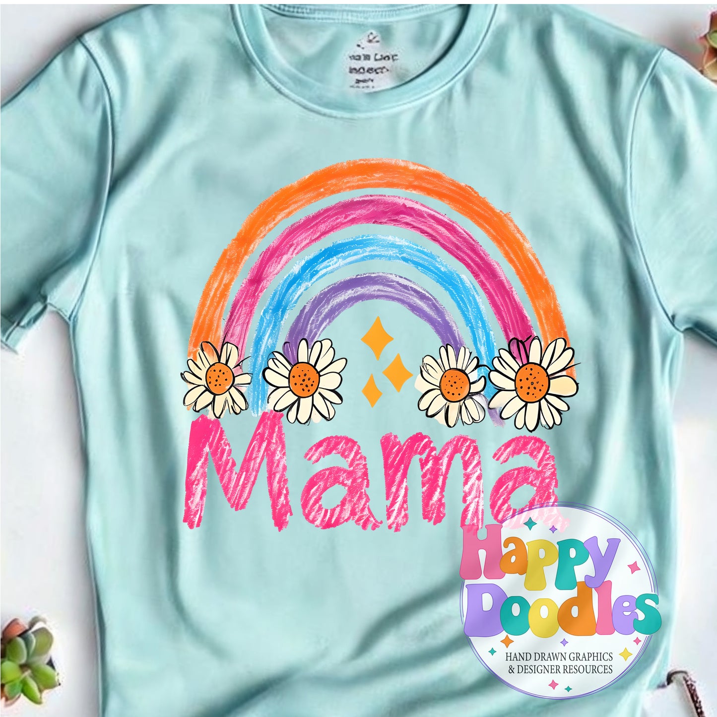 Mama Daisy Rainbow Printable PNG for Sublimation & Crafts - Happy Doodles Designs