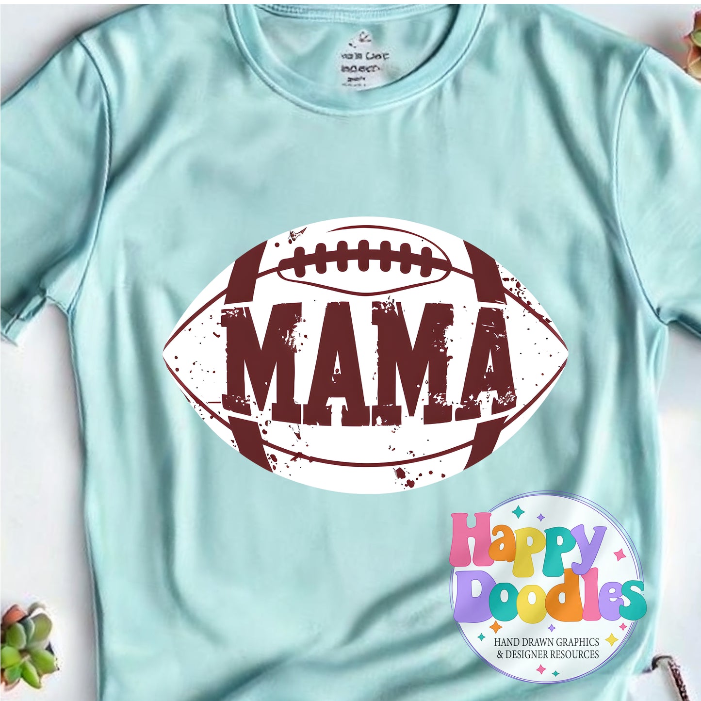 Mama Football Distressed T-Shirt Printable PNG Download - Happy Doodles Designs