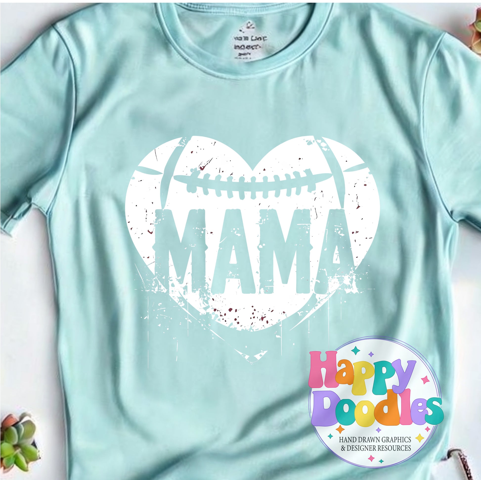 Mama Football Heart Distressed Printable PNG for Sublimation & Crafts - Happy Doodles Designs