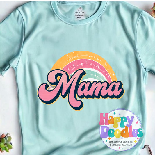 Mama Rainbow Retro Printable PNG for Sublimation & Crafts - Happy Doodles Designs