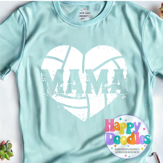 Mama Volleyball Heart Distressed DIY Printable T-Shirt Design - Happy Doodles Designs