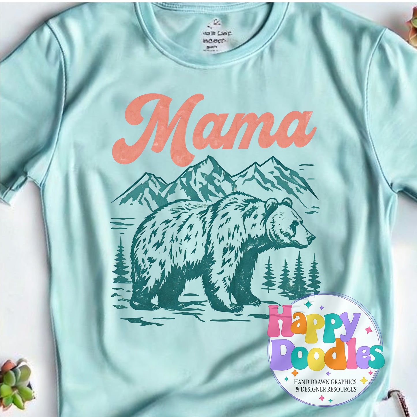 Mama with Bear Scene Printable PNG T-Shirt Design - Happy Doodles Designs