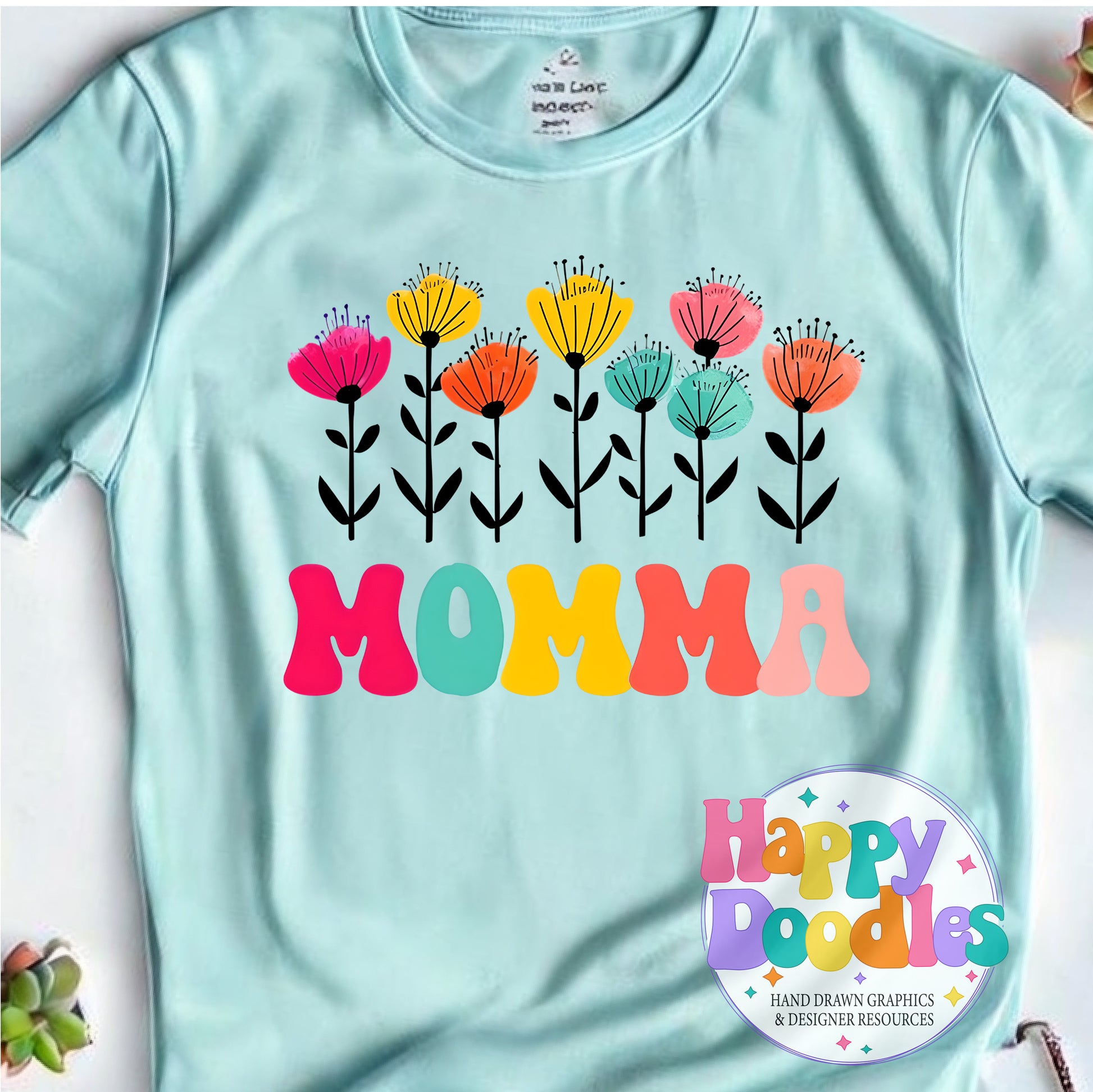 Momma Flowers DIY Printable T-Shirt Design - Happy Doodles Designs