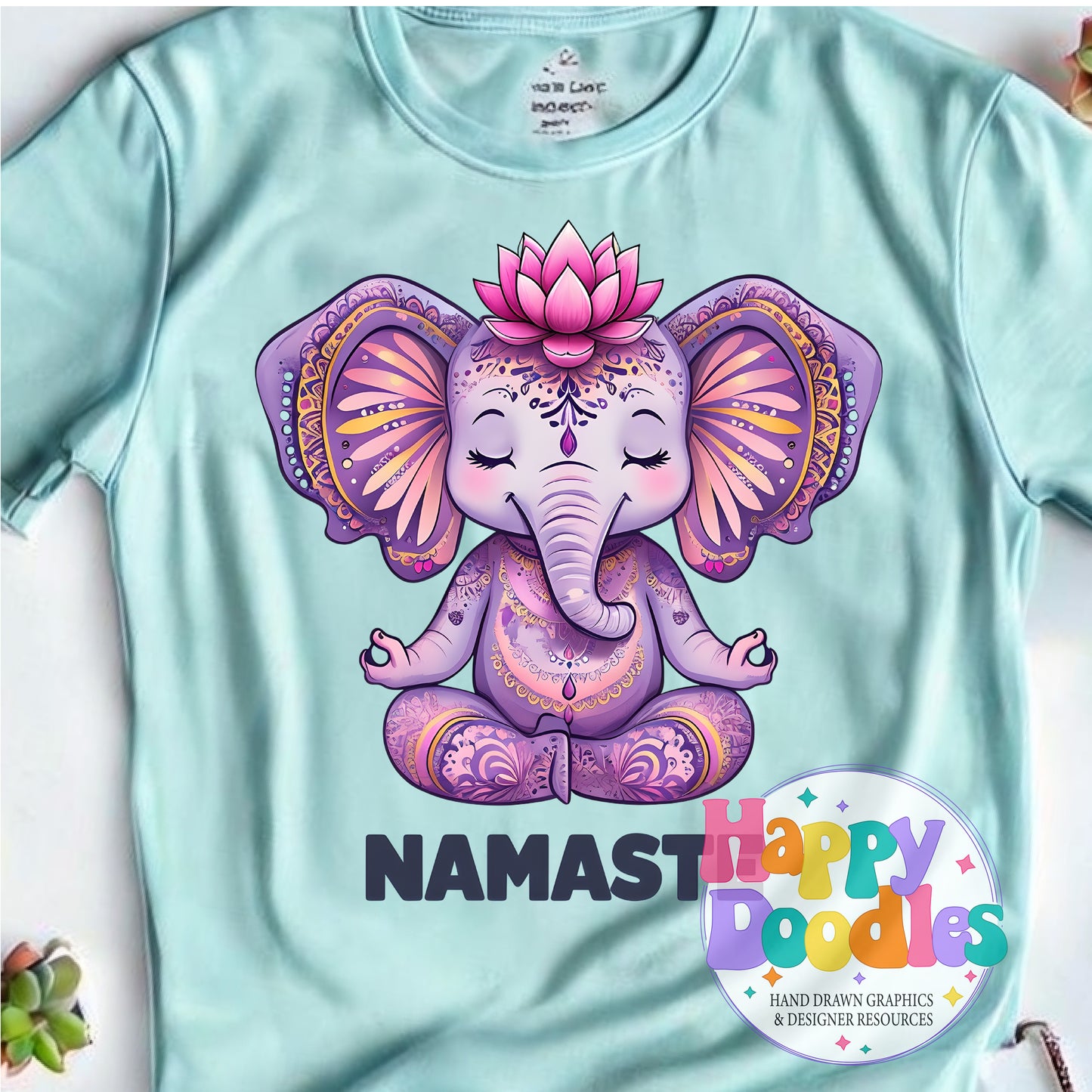 Namaste Elephant DIY Printable T-Shirt Design - Happy Doodles Designs