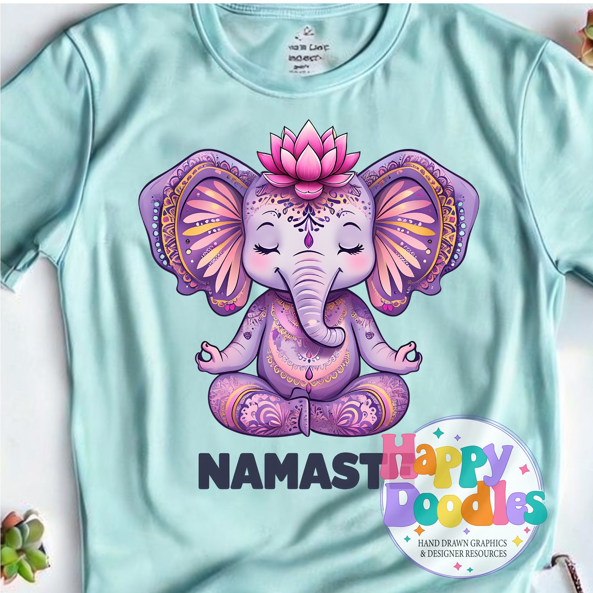 Namaste Elephant DIY Printable T-Shirt Design - Happy Doodles Designs