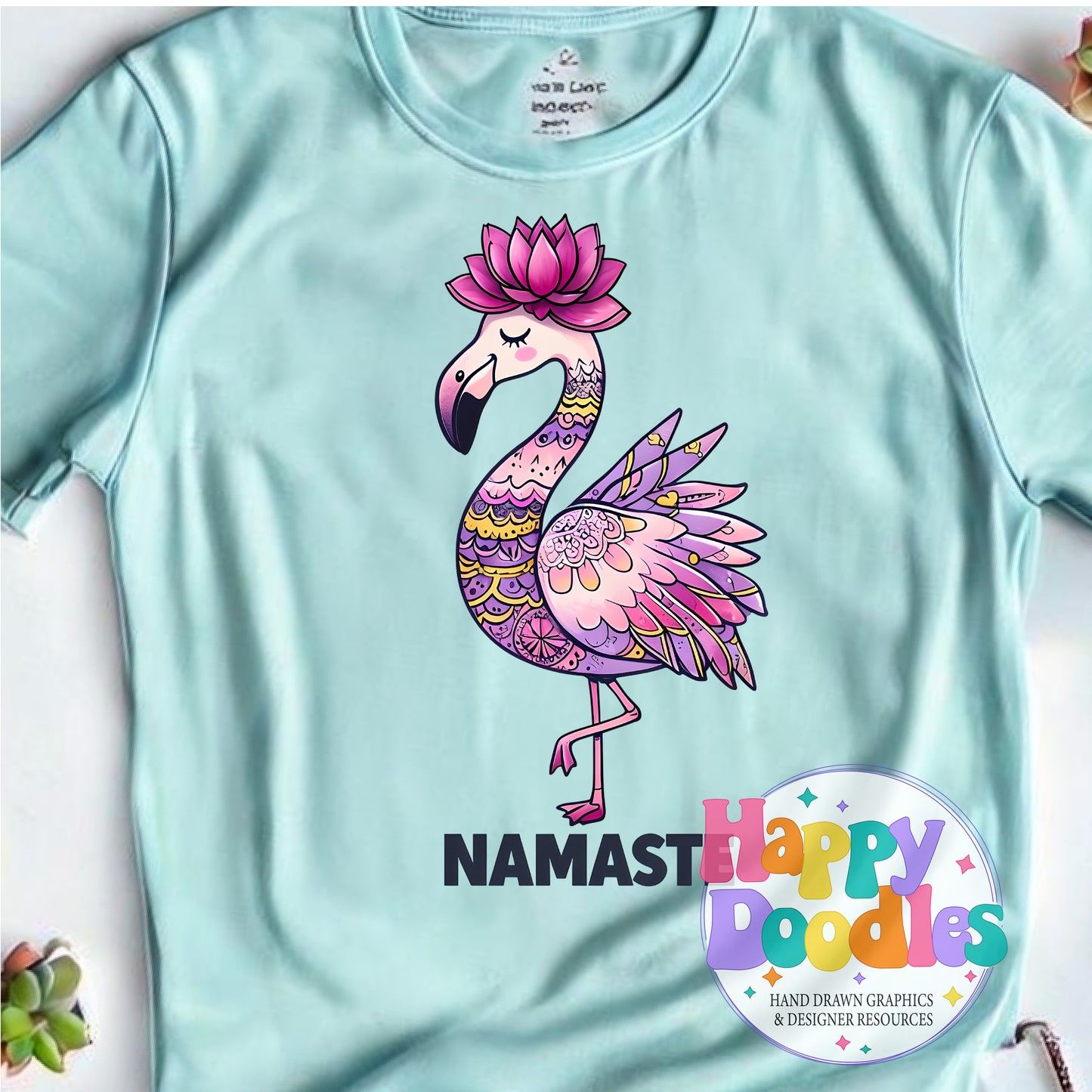 Namaste Flamingo Printable PNG for Sublimation & Crafts - Happy Doodles Designs