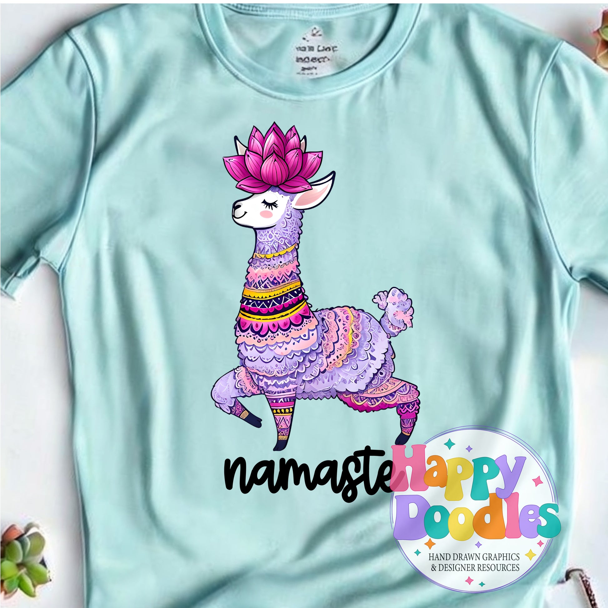 Namaste Llama T-Shirt Printable PNG Download - Happy Doodles Designs