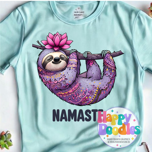 Namaste Sloth DIY Printable T-Shirt Design - Happy Doodles Designs