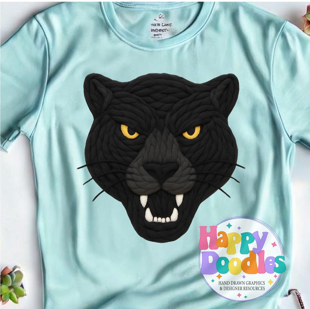 Panther Yarn Mascot Printable PNG Clipart - Happy Doodles Designs