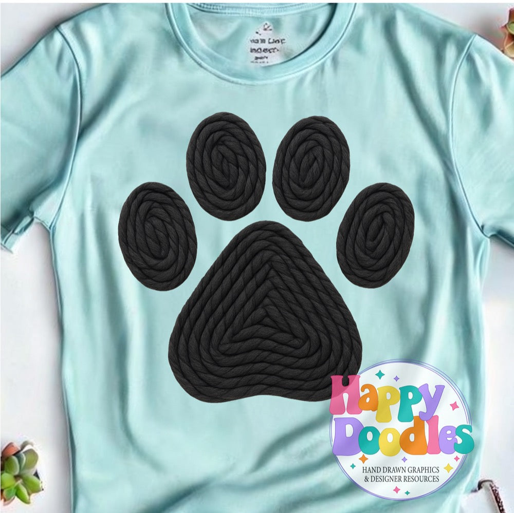 Paw Print Black Yarn Mascot Printable Mascot PNG - Happy Doodles Designs