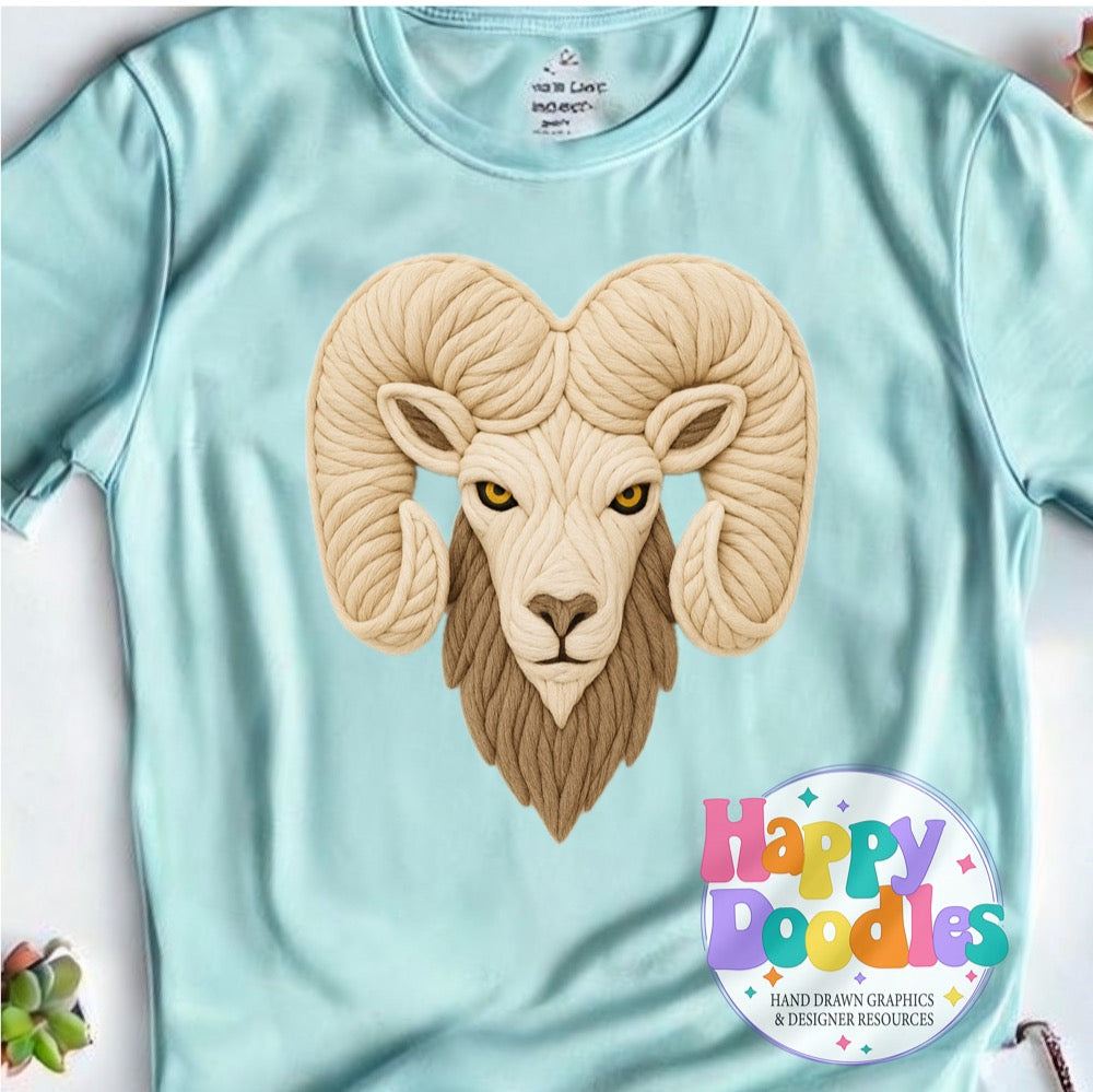 Ram Yarn Mascot Printable PNG Illustration - Happy Doodles Designs