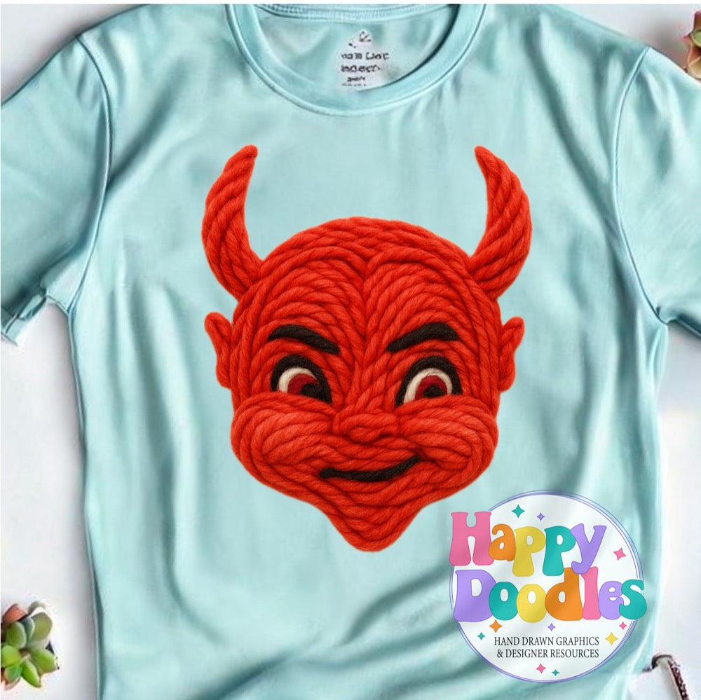 Red Devil Yarn Mascot High Resolution PNG Clip Art - Happy Doodles Designs